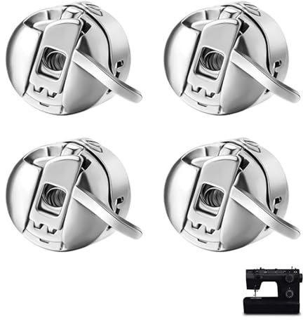 4 Piezas Canillero Universal para Máquinas Coser, Caja Bobina Acero Inoxidable Compatible con Máquinas Domésticas de Carga Frontal, Bobinas de Metal Repuesto Clase 15 para Máquina de Coser, Duraderas