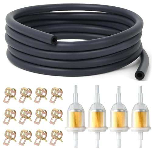 2 Meter Benzinschlauch Set Ø 4,5mm Kraftstoffschlauch Kraftstoffleitung Kit | HXC Dieselschlauch Benzinschlauch mit 4 Kraftstofffilter 12 Schlauchschellen für Motorräder Rasenmäher Roller Autos LKWs