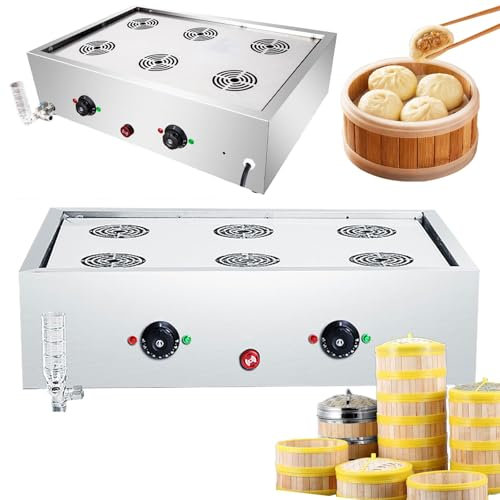 Máquina comercial para preparar bollos al vapor, vaporera eléctrica de acero inoxidable de 2, 4 y 6 orificios para panecillos, calentador de bollos con alarma antisecado y perilla de control de temp
