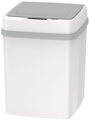 Poubelle automatique sans contact 12 L, étanche, blanche, activée par capteur, batterie au lithium intégrée, triple modes pour cuisine et salle de bain