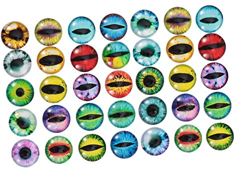 OFFIGAM 50pcs 20mm Round Glass Cabochon Animal Eye Time Cabochon DIY Jewelry Charms Accessories for Crafts and Sticker Jewels