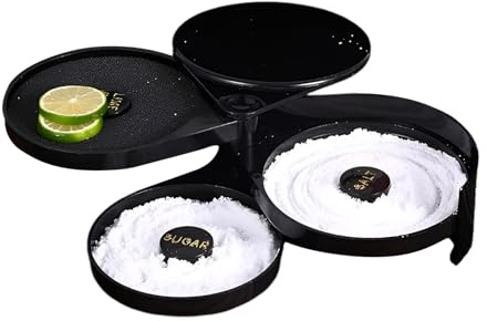 Margarita Sel à margarita en verre à 3 niveaux, salière de barman noire, salière pour cocktails | Sel noir professionnel pour boissons, plateau à bord en verre à cocktail, sel noir facile à nettoyer