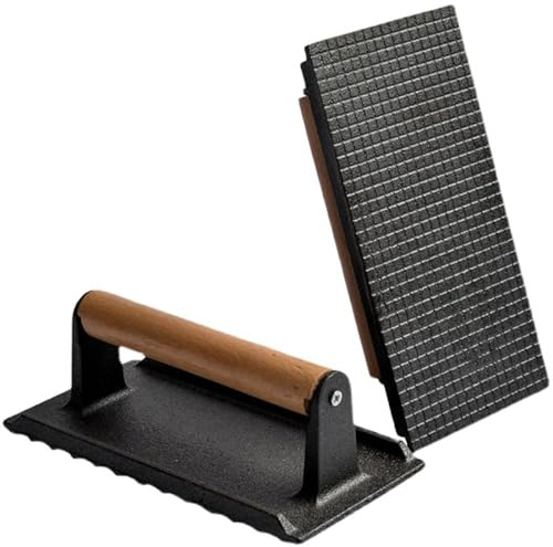 ppztkk Presse à barbecue en fonte avec guidon, presse à bacon pour grill, presse à hamburger, presse à grill, presse à viande en fonte de 20,5 x 10,7 cm