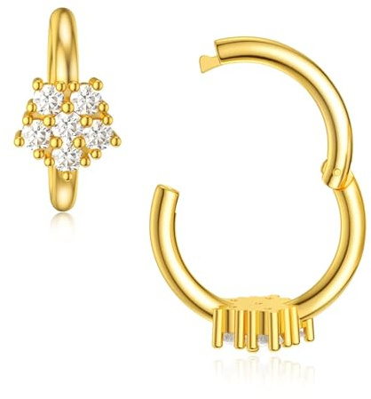Rikelus 9k Echtgold Blume Nasenring für Frauen mit funkelnden Zirkonia, 1 Stück 375/9ct Gelbgold Kleiner Reifen Ohrring Nasenring Feines Schmuckgeschenk Muttertag Geburtstag für Sie Mama 18 Gauge