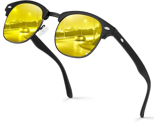 kunchu Polarised Sunglasses Mens Womens Half Frame UV400 Protection Sunglasses Classic Retro Black Sun Glasses Unisex Ultra Lightweight Shades For Driving Fishing Cycling