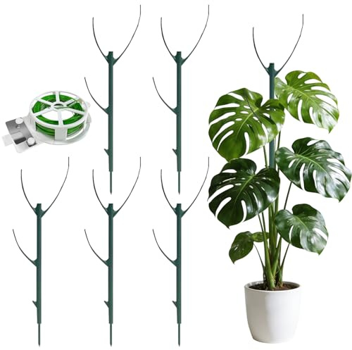 5 Pezzi Pali di Supporto per Piante, Supporto per Piante in Vaso, Tutori per Piante Rampicanti, Pali Staccabili per Piante, con 20 M di Corda di Fissaggio, per Fiori, Frutta, Piante Verdi e Viti