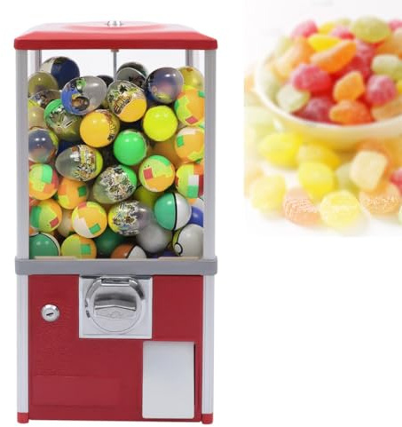 Distributore Di Caramelle E Gomme, Distributore Automatico A Gettoni, Distributore Automatico Di Caramelle, Compatibile con Monete, Negozi Giochi, Rivenditori e Parchi Divertimento 红色-26 * 29 * 53厘米