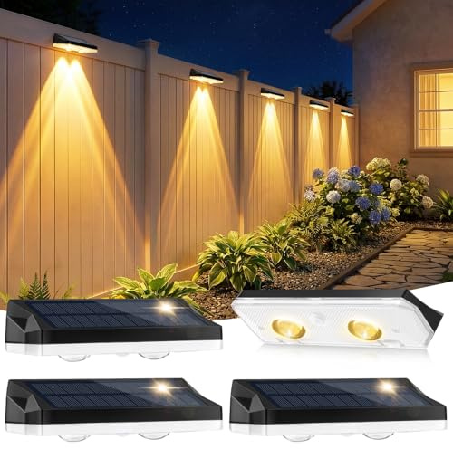 shirylzee Solar Fence Lights Outdoor,4 Pack Wall Solar Lights, IP65 Waterproof,11 Colors &13 Modes RGB, Garden Fence Lights Solar Powered for Patio/Backyard/Porch/Pool Decorations