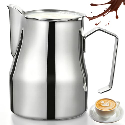 Milchkännchen Edelstahl 500ml, Kranichschnabel Milchkanne, Milch Pitcher, Milchschaumkännchen mit Messmarkierungen, Kaffee Creamer Aufschäumer Kännchen für Cappuccino, Espresso, Barista, Latte Art