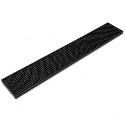 AURALIN Silicone Bar Mat 60 x 10 x 1 cm Black Non-Slip Drip Runner | Raised drainage studs hold glassware and collect spills for coffee stations kitchen counters and home bars