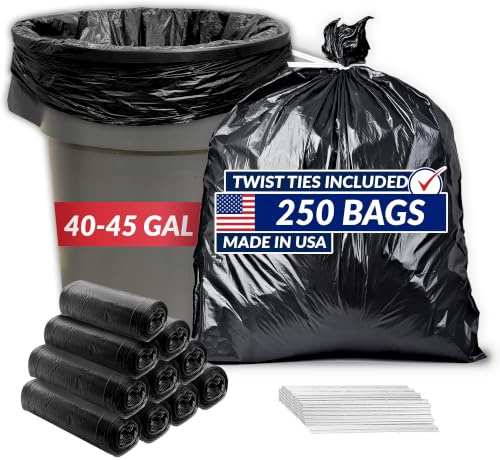 Reli. 40 to 45 Gallon Trash Bags Heavy Duty | 250 Trash Bags | Super Sizeable, Black, Garbage for Serious Cleanup