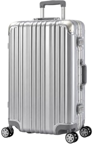 Travelhouse® London Aluminium-Rahmen Koffer Trolley 67L Silber | Polycarbonat-Hartschale, Ohne Reißverschluss, TSA-Schloss, 4x 360° Doppel-Rollen, 65 x 42 x 24 cm