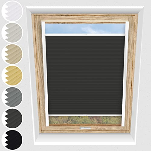 Schuette® Dachfenster Plissee mit Bohren zum Anschrauben ● Thermo Kollektion: Before Storm (Grau) ● 60-69 x 120-149cm (Breite x Höhe) ● Suprafix Faltrollo Befestigung ● Bequeme Rollo