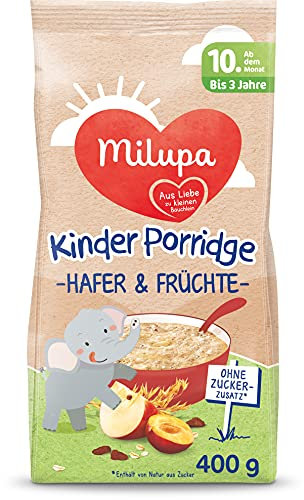 Milupa Kinder-Porridge – Hafer- & Früchtebrei ab dem 10. Monat bis 3 Jahre, Babynahrung, 1x 400 g