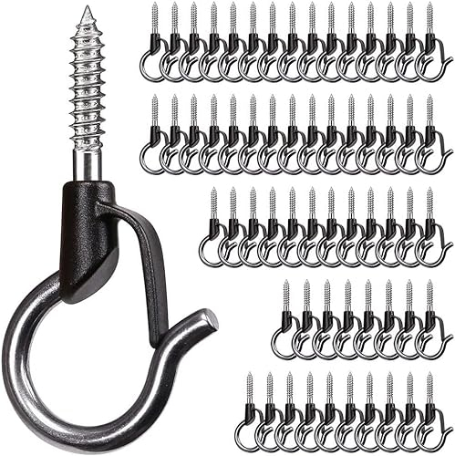 BeneLabel 60er Schraubhaken Lichterkette Hake Zum Einschrauben für Outdoor-Garten Hängende Pflanze, String Draht, Tassen, Küchenutensilien mit Sicherung, 4.8cm / 40lbs, Schwarz