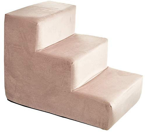 BOUTIQUE ZOO Hundetreppe 30 cm hoch | Katzentreppe Haustiertreppe | 3 Stufen | Hunde Katzen Haustier | für Bett und Auto | Trepp für kleine Hund | Samtstoff | Farbe: Velvet: Rosa