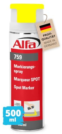 Alfa Markierungsspray Neon-Gelb 500 ml – Baustellen-Markierspray | Profi-Qualität - 360 Grad Überkopffunktion für Asphalt, Beton und Holz - Schnelltrocknend und Haftstark
