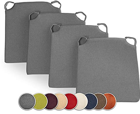 sunnypillow 4er Set Stuhlkissen mit Klettverschluss Polsterauflage Auflage für Stühle - Indoor/Outdoor - Sitzkissen Sitzauflage - Maße: 42 (vorne) | 35 (hinten) x 40 x 5 cm - Grau