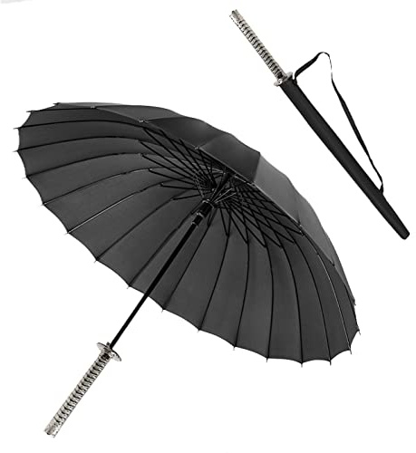 ZXF Regenschirm mit Metall langem Griff, Samurai-Schwert für den Außenbereich, Sonnen- und Regen-Regenschirm, Winddicht, wasserdicht, Anime-Motiv, schwarz, gerade