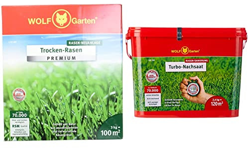 WOLF-Garten - Trocken Rasen Premium & WOLF Garten Turbo-NACHSAAT 3826121 LR 120 m², ROT