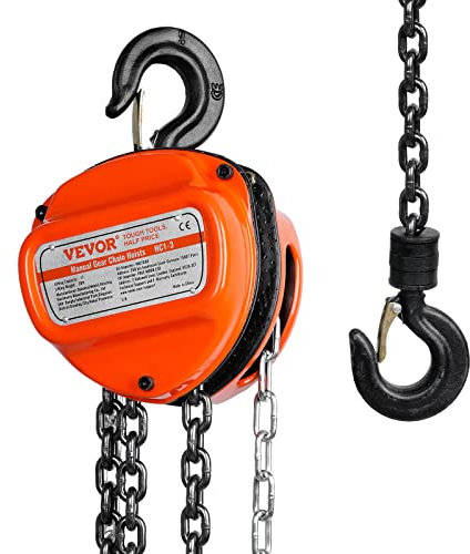 VEVOR Flaschenzug 1T Tragkraft Kettenzug 5,6m Hubhöhe Seilzug mit 360° drehbarer Haken Hebezug Ф6x18mm Hubkette Hebelzug aus Kohlenstoffstahl Ratschenzug 320N Zugkraft Robuste G80-Kette