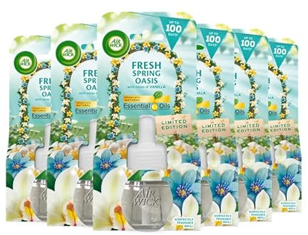 Air Wick Plug in Diffuser Refill, Fresh Spring Oasis, Pack 6 x 19ml, Long Lasting Fragrance, Lasts up to 600 Days, Plug in Air freshener