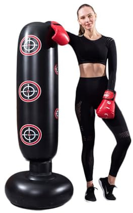 Punching Bag with Stand Adult,Kizcmvre Inflatable Freestanding Heavy Duty Boxing Bag,Women Men Training Equipment Exercise Boxing Standing Punching Bag (Black).
