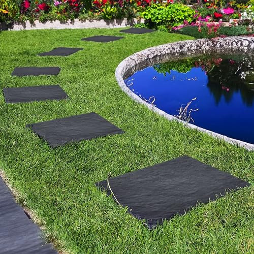 Nicoman Marmoreffekt, quadratisch, Stomp-Stein, recyceltes Gummi, strapazierfähig, für den Außenbereich, 30 x 30 x 2,5 cm, Graphit, 4 Stück