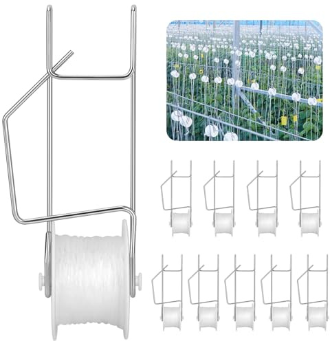 10 Pack Tomato Roller Hooks with 49.2FT String,Tomato Roller Hooks for Greenhouse,Plant,Flower Vine Crop Trellis Kit