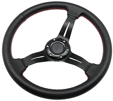 Sportlenkrad Auto Racing Lenkrad rutschfest Atmungsaktives Leder Auto Sports Lenkrad Universal 14 Zoll 350mm Tiefendrift