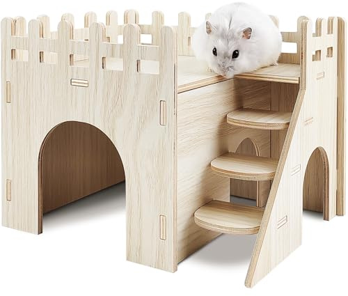 Highland Farms Select Hamsterhaus - Doppeldeckerhütte mit Rutsche, Meerschweinchenburg, Kleintier-Lebensraum Dekor