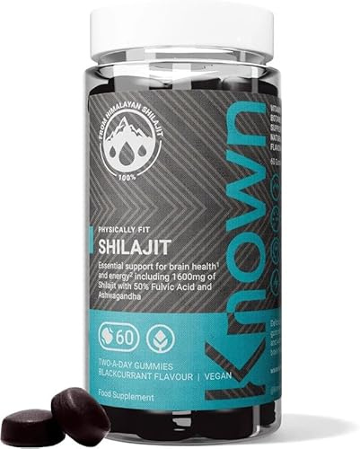 Known 1600mg Shilajit Gummies med Ashwagandha – Svartvinbärssmak – Veganskt Gummy-kosttillskott – 50% Fulvosyra med Vitamin B12 & Zink – Energi & Metabolism – 1 Månads Förbrukning – För Män & Kvinnor