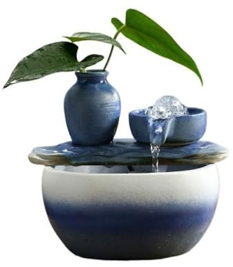 Xumh2024-3 Fontana da Interni Feng Shui Piccola Fontana d'Acqua Fontana d'Acqua Ornamenti Soggiorno Circolazione dell'Acqua Transito Ufficio Scrivania Umidificatore Decorazioni Home Fontana(Blue)