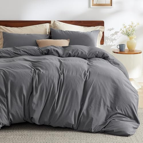 BEDSURE Bettwäsche 135x200 2teilig Bettwäsche-Set - Weich Baumwollähnlich 1 Bettbezug 135 x 200 cm und 1 Kissenbezug 80x80 cm，ÖKO-TEX Vorgewaschene Deckenbezug Bedding, Anthrazit mit Reißverschluss