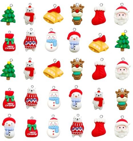 YUEXNKO Adornos de Navidad, 30pcs Adornos Navideños de Resina, Colgantes Resina Navideñas, Decoración de Árboles de Navidad, para Manualidades
