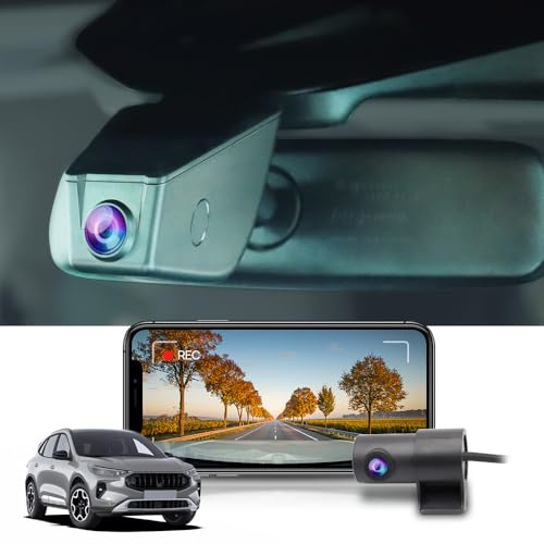 Fitcamx Dashcam Auto Vorne und Hinten 2160P+1080P Kompatibel mit Ford Kuga 2019 2020 2021 2022 2023 2024 2025 MK3, OEM Dashcam UHD Video WiFi, G-Sensor, Loop-Aufnahm, WDR Dasch-cam Auto, 128GB Karte