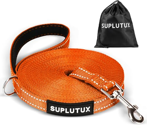 SuplutuX Schleppleine für Hunde, Laufleine für Hunde mit Reflektorstreifen, 360° Drehbarer Karabinerhaken, Leicht & Langlebig, Ideal für Rückruf und Gehorsamkeitstraining (Orange, 5m/16ft)