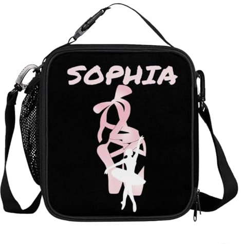 Mintoprints Lonchera de baile personalizada para mujer, diseño de ballet, reutilizable, con aislamiento, para oficina, trabajo, picnic, fondo negro