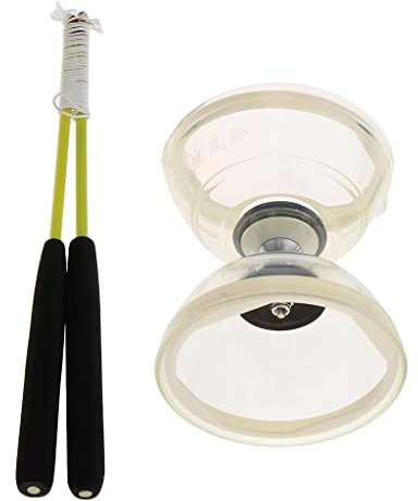Dickly Juggling Toys Diabolo Lumineux à Triple Roulement avec Baguettes et Ficelle 13 Cm, Blanc