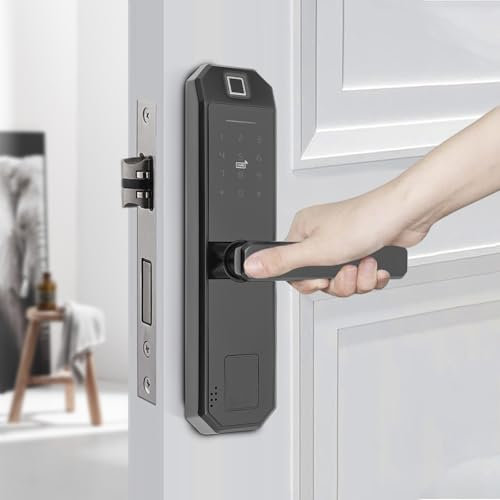 Serratura intelligente per porta, serratura per tastiera con maniglia, impronte digitali, serratura elettronica, serratura intelligente, impronte digitali/scheda/sblocco codice (non Wi-Fi), per porte