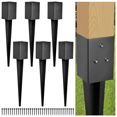 Fence Post Anchor, Heavy Duty Metal Fence Post Anchor Ground Spike 31.5''x4''x4'' for Mailbox, Bird Feeder, Decking, Banner, with The Black Powder Coating Cover on The Surface (Set 6)