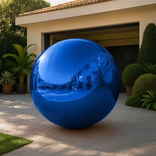 VEBESYET Blue Inflatable Mirror Ball 0.5m Reusable Large Event Decoration Balloon PVC Bubble Balloon with Electric Pump For Party, Wedding, Decor (1 Piece, 19.7in)