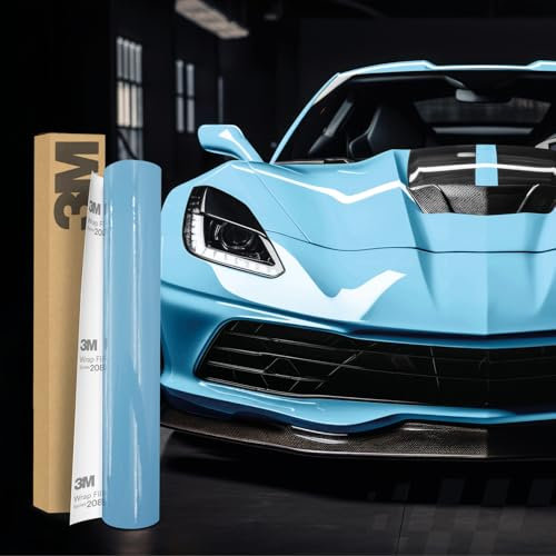 Finest Folia 3M 2080 Car Wrapping Folie Selbstklebende Autofolie für Auto Motorrad Boot 3D Lackschutzfolie mit Luftkanälen zum Folieren (HG77 High Gloss Sky Blue, 50 x 152cm)