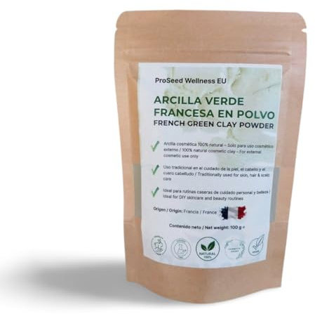 Arcilla Verde Francesa en Polvo – 100% Natural – Para Cuidado Facial, Corporal y Capilar | French Green Clay Powder – Natural Skin, Body & Hair Care – 100g