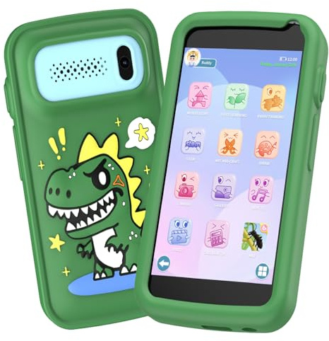 Kinder Handy Smartphone, Dinosaurier Weihnachten Geschenk Pretend Smartphone für Mädchen Jungen Alter 3-12, Kinder Kamera Spielzeug mit 200 + Puzzle Spiel, Musik-Player (grün)