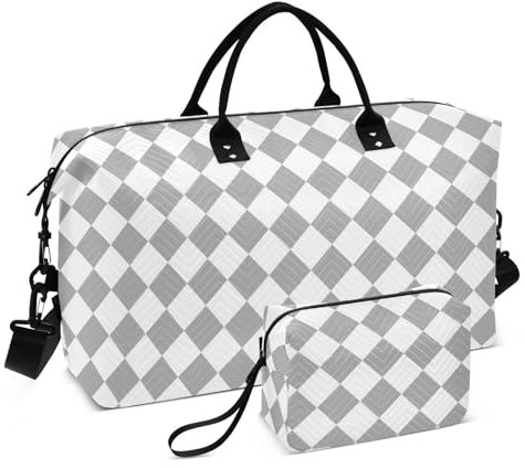 Borsa a mano da viaggio Buffalo Plaid Check Grigio Bianco Carry On Weekend Bag con Cinghia Regolabile per Trekking Multifunzionale bolsas para viajar