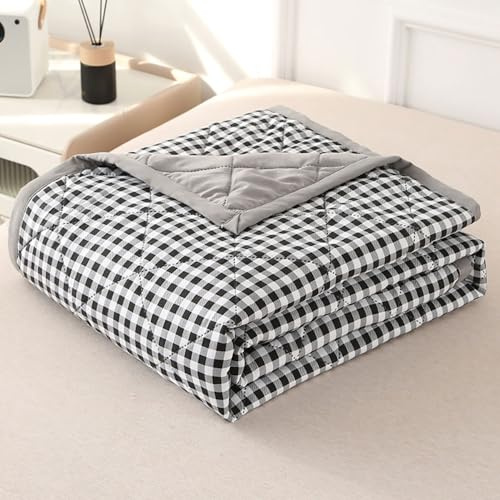 MZBDYYF Quilted Bedspreads, Check Quilt Bed Throws Cotton Filling Duvet Super King Single Double Size Children's Bed Reversible Quilted Throw for All Season