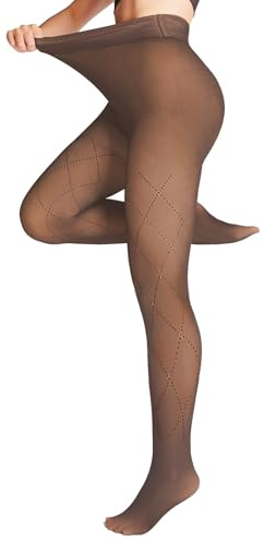 UniikStuff Women Fleece Lined Tights,Fishnets Patterned Fake Translucent Warm High Waisted Pantyhose Sheer