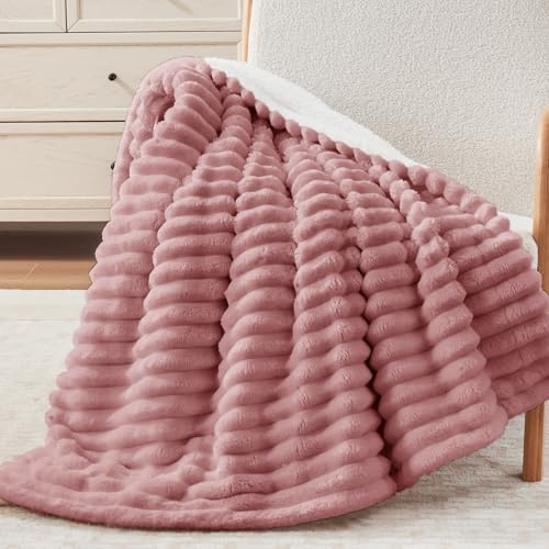 Vielit Sherpa Decke, Dicke Kuscheldecke Flauschig 150x200 cm XL, Extra Weich Cord Decke Rosa Sofadecke überwurf, Große wohn- & kuscheldecken
