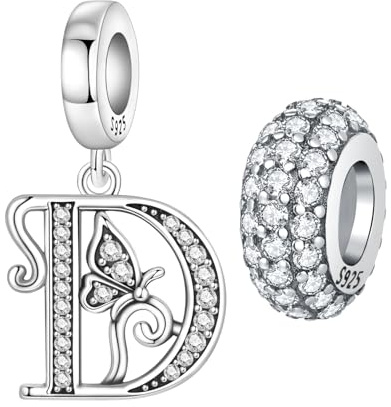 PANPOKI 2 Stück 925 Sterling Silber Schmetterling Buchstaben Charms für Armbänder und Halsketten Alphabet Anfangsbuchstaben Anhänger Spacer Stopper Perlen Schmuck Geschenk für Frauen